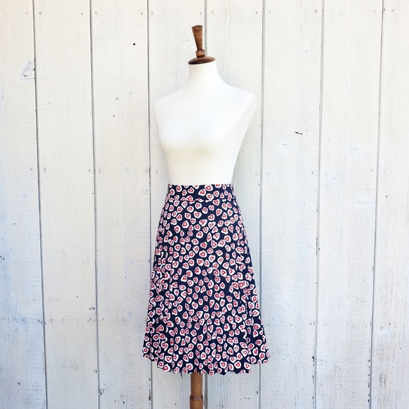 J Crew Heart Print Navy Red Pleated Skirt Size 0 - Picture 5 of 11